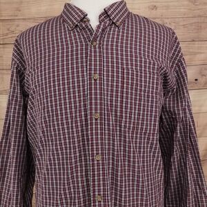 Harbor Bay Shirt Mens Big 3XL Red Plaid Long Sleeve Button-Up Pocket Casual